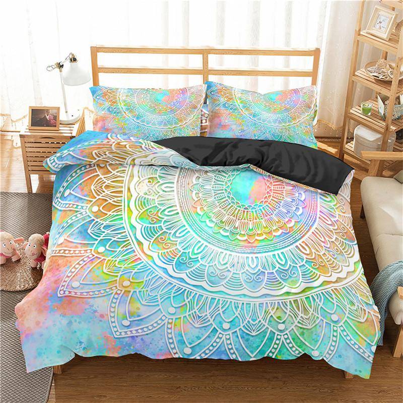 Weiches Bohemian Chic Buntes Mandala Bettwäsche-Set Mikrofaser Galaxie-Druck Bettbezug mit Reißverschluss Kissenbezug Heimtextil EU single(135x200cm) von Joom DACH