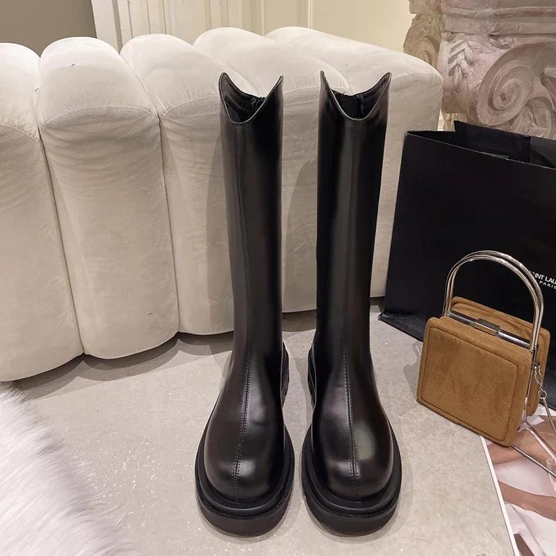 Weiches Leder Damen Kniehohe Stiefel Mode Übergröße Lange Stiefeletten Blockabsätze Herbst Winter Warm Kurze Plüschschuhe 41 schwarz von Joom DACH