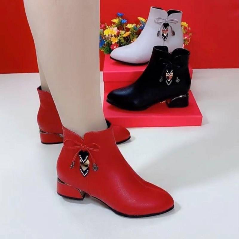 Weiches Leder Damen Warme Schneestiefel Hoher Absatz Schwarz Beige Winter Stilvoll Rutschfest Seitenreißverschluss Stiefeletten EU37/CN38 rot von Joom DACH