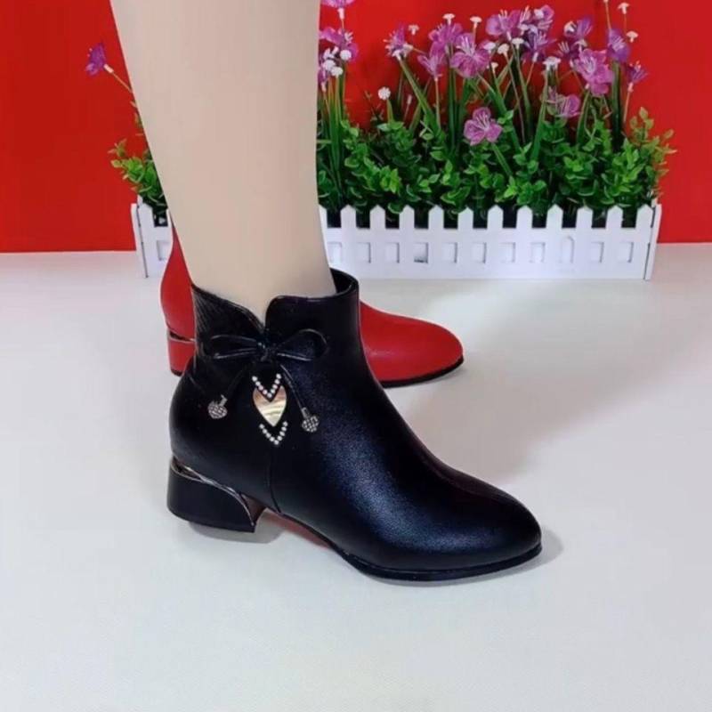 Weiches Leder Damen Warme Schneestiefel Hoher Absatz Schwarz Beige Winter Stilvoll Rutschfest Seitenreißverschluss Stiefeletten EU40/CN41 schwarz von Joom DACH