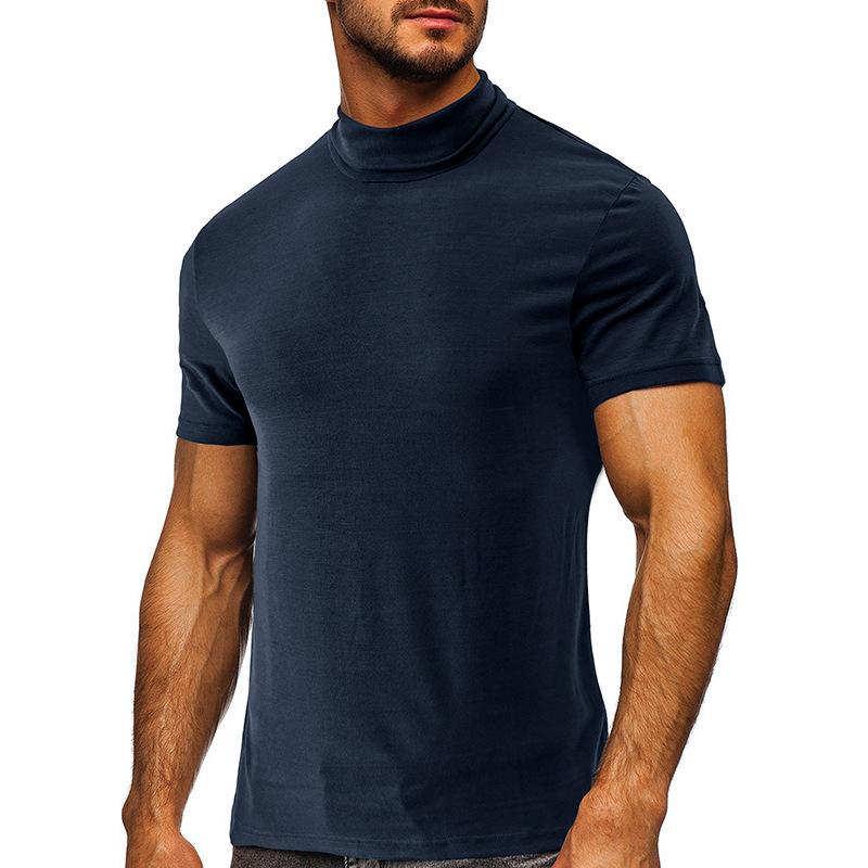 Weiches T-Shirt für Herren, kurzärmelig, Basic-Rollkragenpullover, schmale Passform, Unterhemd, Pullover, solide Oberteile, sportliche Workout-T-Shirts für Männer, Sommer-Feuchtigkeitsableitendes T-Shirt M von Joom DACH