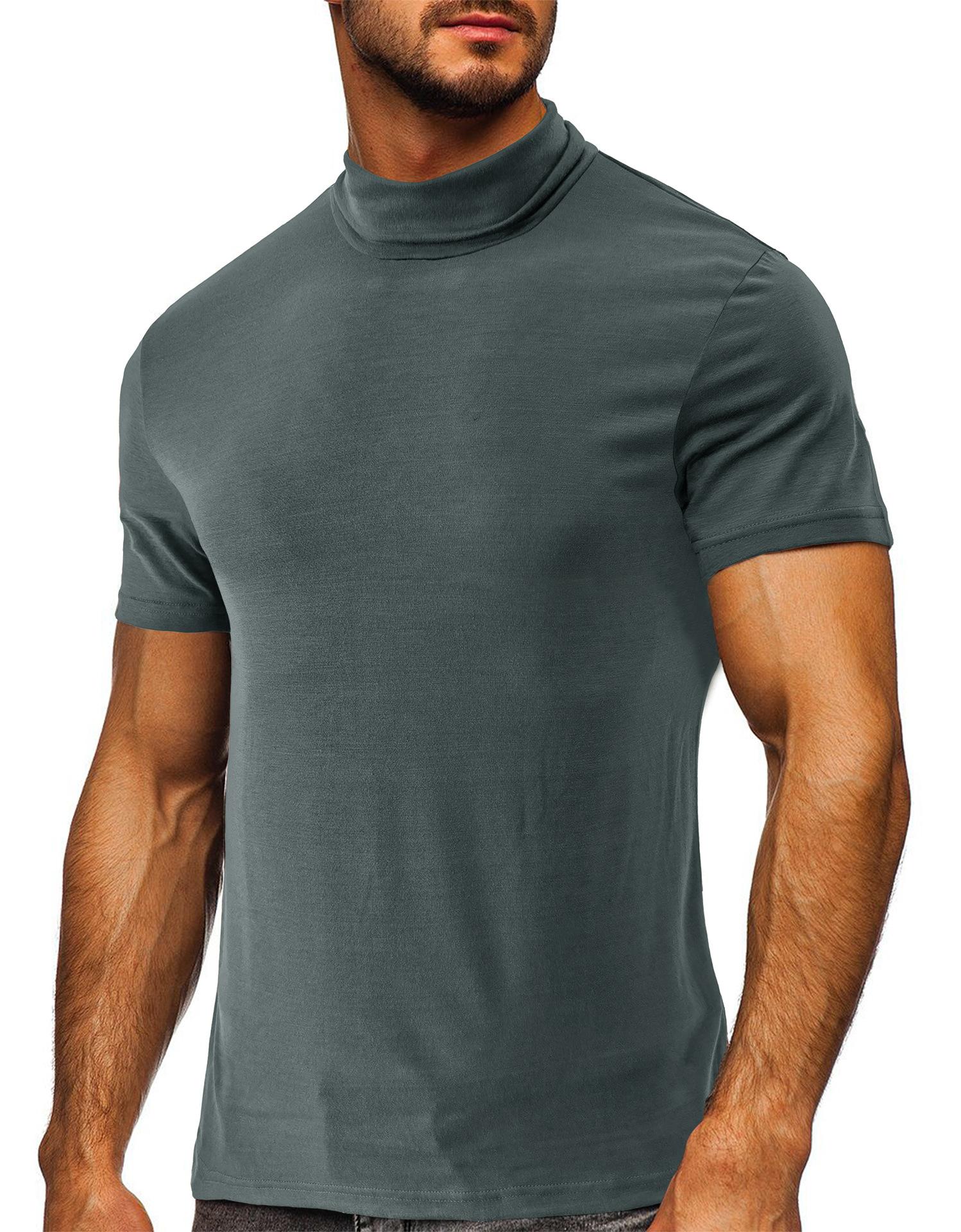 Weiches T-Shirt für Herren, kurzärmelig, Basic-Rollkragenpullover, schmale Passform, Unterhemd, Pullover, solide Oberteile, sportliche Workout-T-Shirts für Männer, Sommer-Feuchtigkeitsableitendes T-Shirt XXL graue von Joom DACH