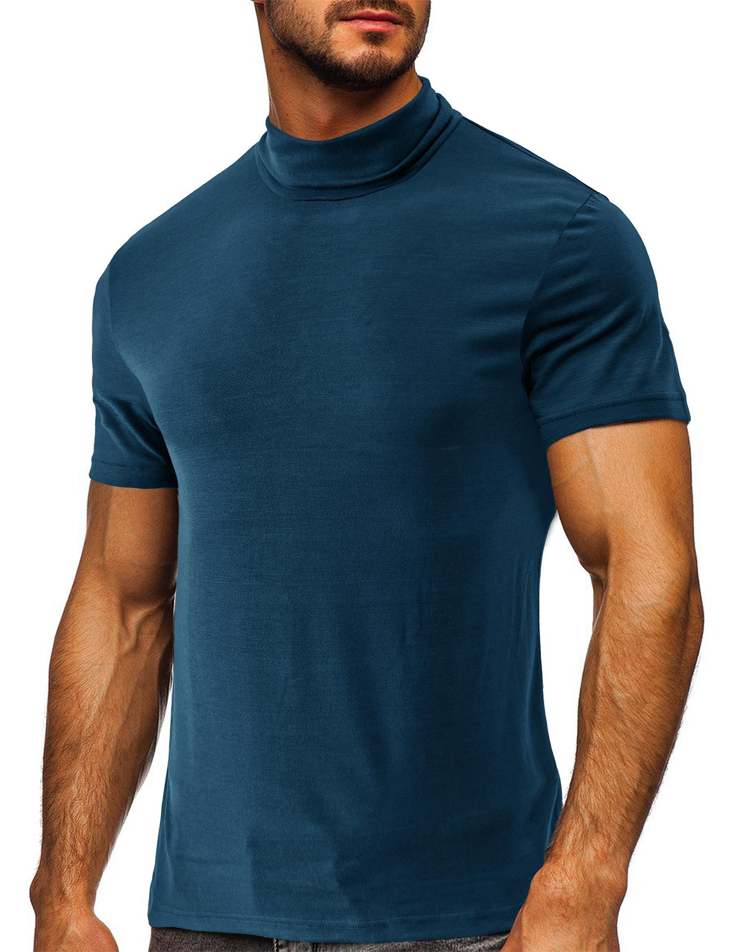 Weiches T-Shirt für Herren, kurzärmelig, Basic-Rollkragenpullover, schmale Passform, Unterhemd, Pullover, solide Oberteile, sportliche Workout-T-Shirts für Männer, Sommer-Feuchtigkeitsableitendes T-Shirt XL dunkelblau von Joom DACH