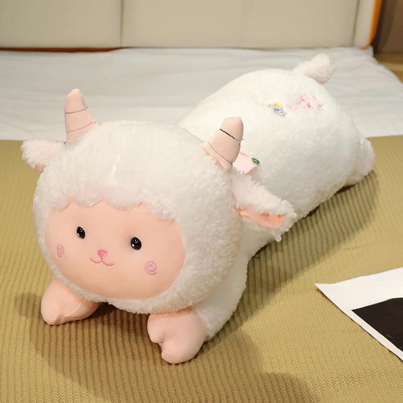 Weiches liegendes Schaf-Plüschtier, für Büro, Nickerchen, Heimkomfort, Kissen, süßes Dekor, Geschenk, Baumwollpuppe, Stofftier 80cm weiß von Joom DACH
