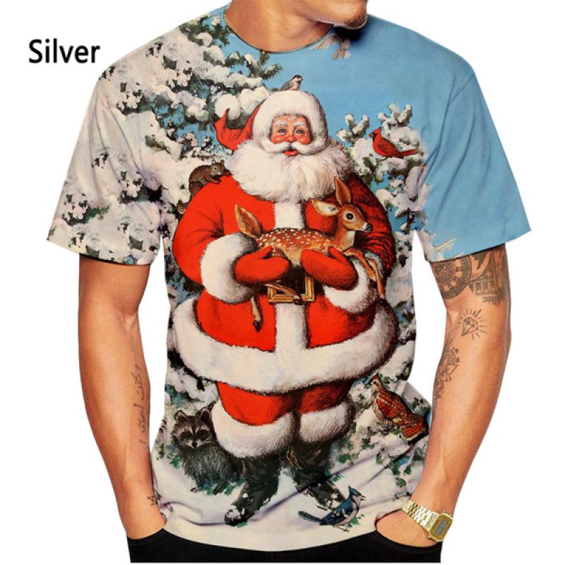 Weihnachten 3D bedrucktes T-Shirt Herrenmode Herren und Damen Casual Kurzarm Weihnachtsmann Weihnachtsabend Shirt Top T-Shirt 5XL von Joom DACH