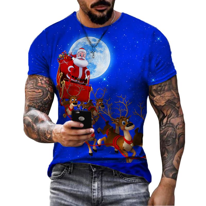 Weihnachten 3D bedrucktes T-Shirt Herrenmode Herren und Damen Casual Kurzarm Weihnachtsmann Weihnachtsabend Shirt Top T-Shirt M von Joom DACH