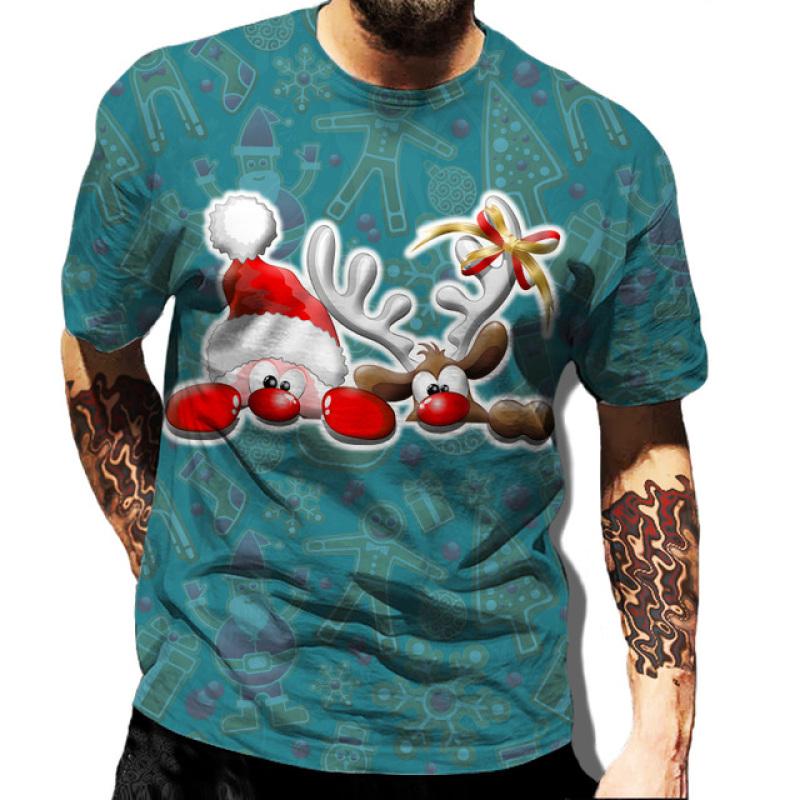 Weihnachten 3D bedrucktes T-Shirt Herrenmode Herren und Damen Casual Kurzarm Weihnachtsmann Weihnachtsabend Shirt Top T-Shirt S von Joom DACH