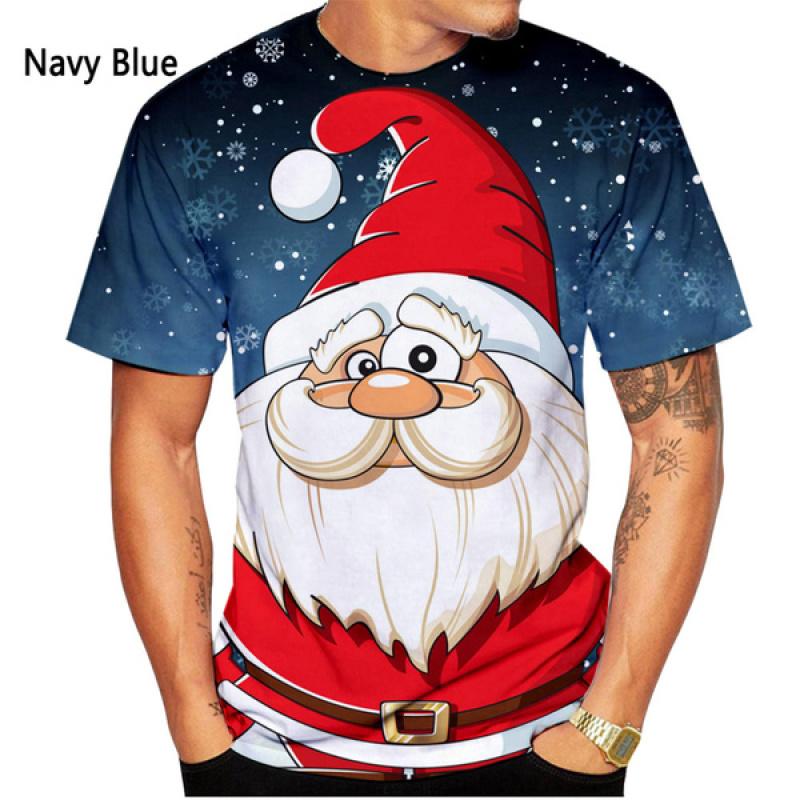 Weihnachten 3D bedrucktes T-Shirt Herrenmode Herren und Damen Casual Kurzarm Weihnachtsmann Weihnachtsabend Shirt Top T-Shirt XL von Joom DACH