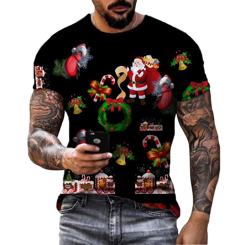 Weihnachten 3D bedrucktes T-Shirt Herrenmode Herren und Damen Casual Kurzarm Weihnachtsmann Weihnachtsabend Shirt Top T-Shirt XXL von Joom DACH