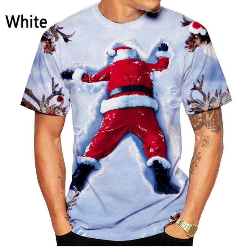 Weihnachten 3D bedrucktes T-Shirt Herrenmode Herren und Damen Casual Kurzarm Weihnachtsmann Weihnachtsabend Shirt Top T-Shirt XXL von Joom DACH