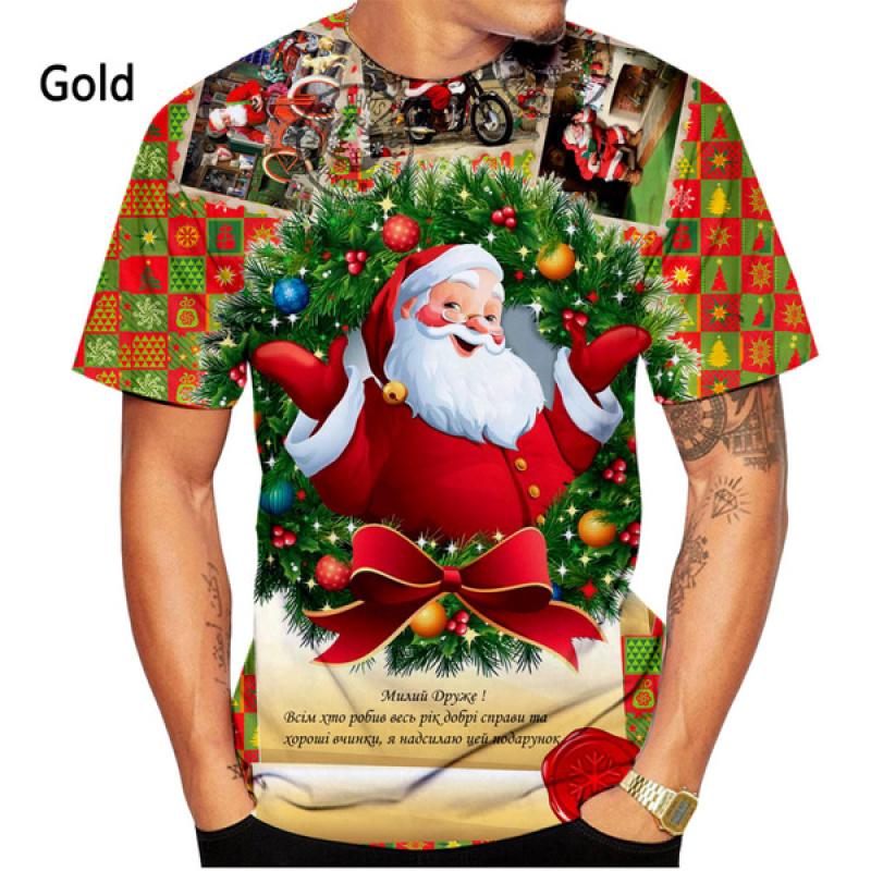 Weihnachten 3D bedrucktes T-Shirt Herrenmode Herren und Damen Casual Kurzarm Weihnachtsmann Weihnachtsabend Shirt Top T-Shirt XXXL von Joom DACH