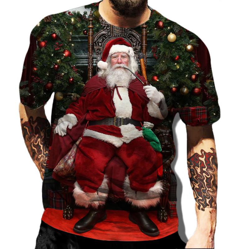 Weihnachten 3D bedrucktes T-Shirt Herrenmode Herren und Damen Casual Kurzarm Weihnachtsmann Weihnachtsabend Shirt Top T-Shirt XXXL von Joom DACH
