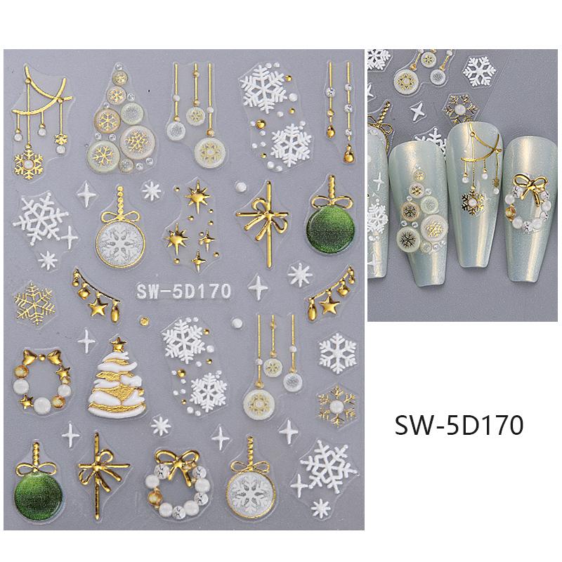 Weihnachten 5D Schneeflocken Nail Art Aufkleber Schneeflocken Nagel Aufkleber Selbstklebende Slider Weihnachten Maniküre Dekoration SW-5D170 von Joom DACH