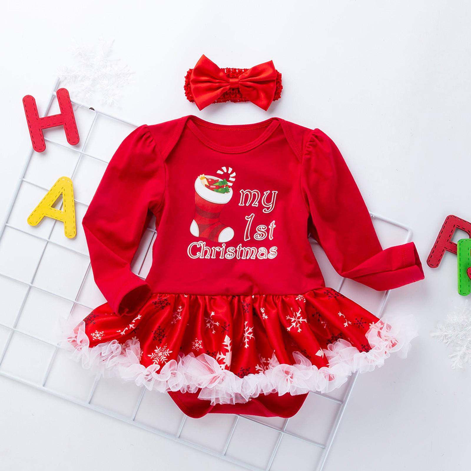 Weihnachten Baby Kleidung Langarm Strampler Kleid Baby Overall Strampler Baby Anzug 73 rot von Joom DACH