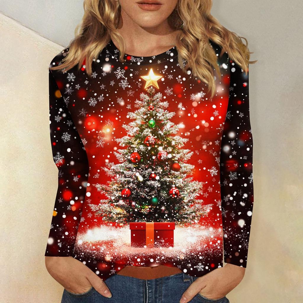 Weihnachten Damen Sweatshirt Designer Rundhals Langarm Lose Beiläufige Herbst Weihnachtsbaum Katze Spaß Grafik Druck Top 8xl von Joom DACH