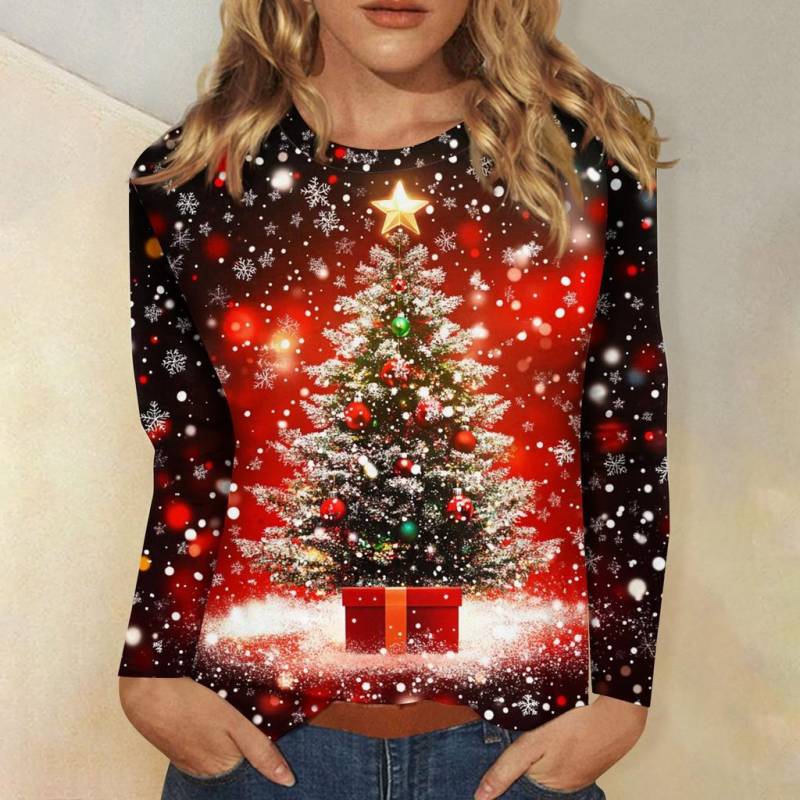 Weihnachten Damen Sweatshirt Designer Rundhals Langarm Lose Beiläufige Herbst Weihnachtsbaum Katze Spaß Grafik Druck Top 8xl von Joom DACH