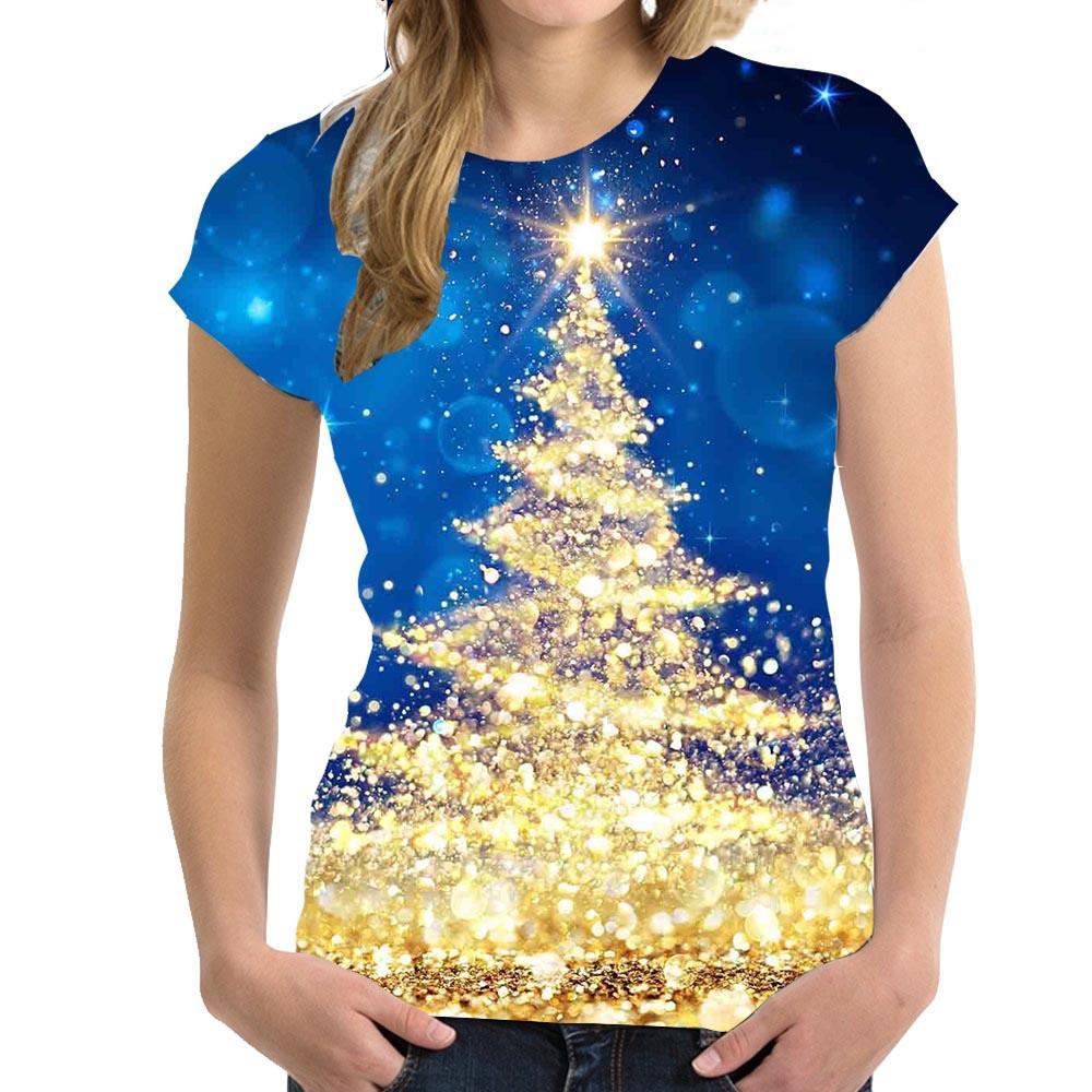 Weihnachten Damen T-Shirt Festliche Kleidung Lässige Mode Kurzarm Top Cartoon Anime Weihnachtsbaum 3D Druck T-Shirt 2XL von Joom DACH