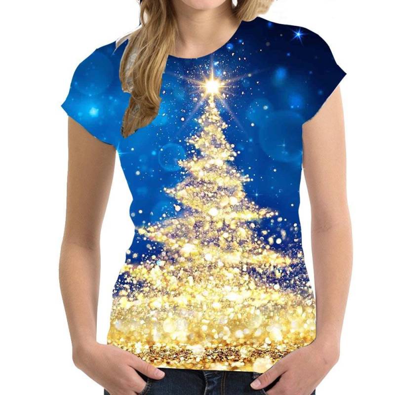 Weihnachten Damen T-Shirt Festliche Kleidung Lässige Mode Kurzarm Top Cartoon Anime Weihnachtsbaum 3D Druck T-Shirt 2XL von Joom DACH