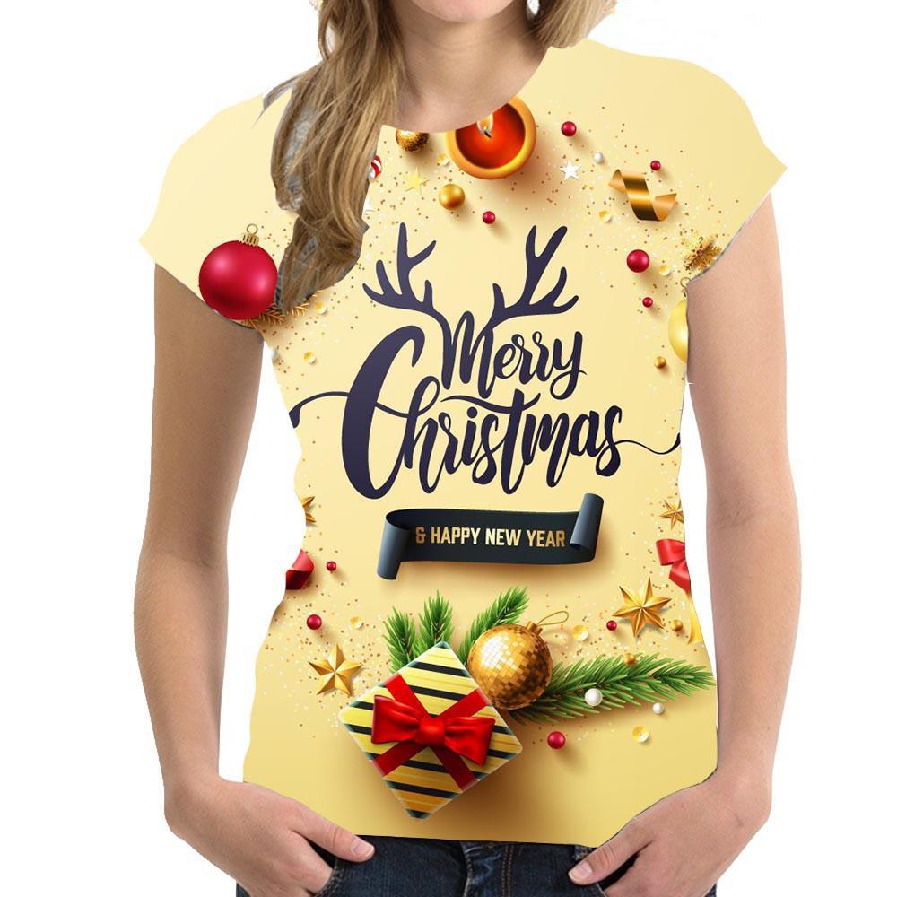 Weihnachten Damen T-Shirt Festliche Kleidung Lässige Mode Kurzarm Top Cartoon Anime Weihnachtsbaum 3D Druck T-Shirt 3XL von Joom DACH