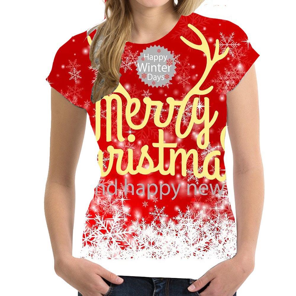 Weihnachten Damen T-Shirt Festliche Kleidung Lässige Mode Kurzarm Top Cartoon Anime Weihnachtsbaum 3D Druck T-Shirt M von Joom DACH