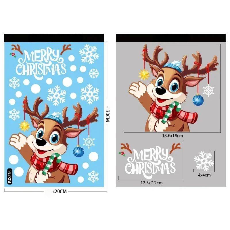 Weihnachten Dekorative Glas Fenster Aufkleber Santa Claus Schneemann Elch Szene Layout Elektrostatische Wand Aufkleber Weihnachten Ornamente 20x30cm von Joom DACH