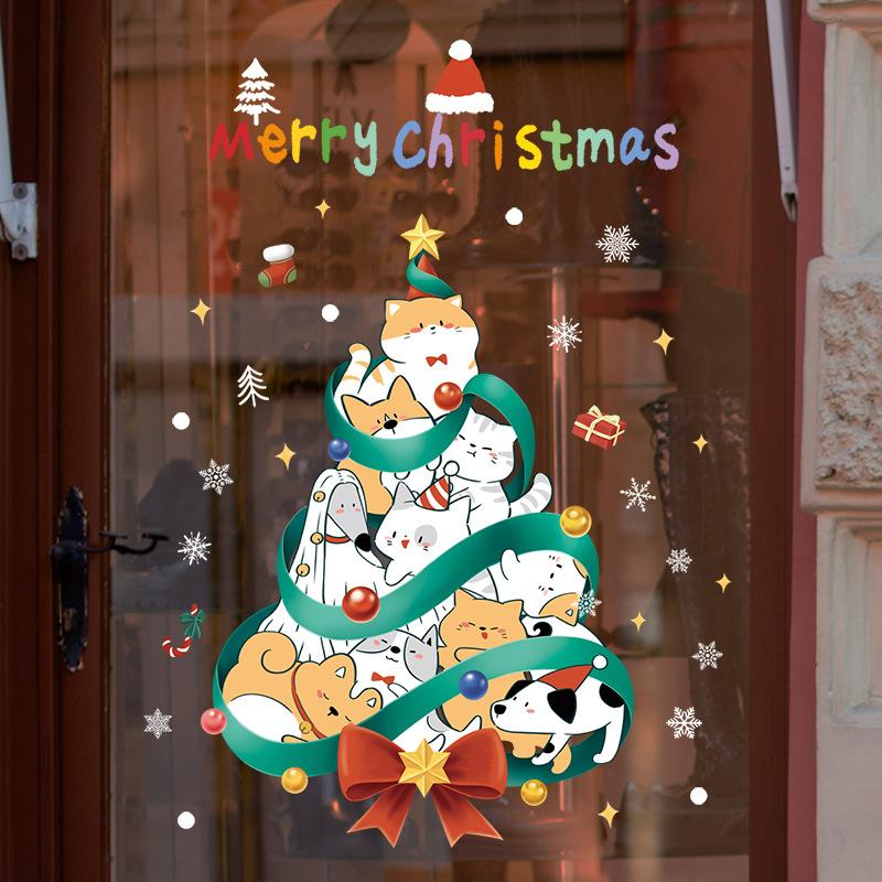 Weihnachten Dekorative Glas Fenster Aufkleber Santa Claus Schneemann Elch Szene Layout Elektrostatische Wand Aufkleber Weihnachten Ornamente 30*45cm von Joom DACH