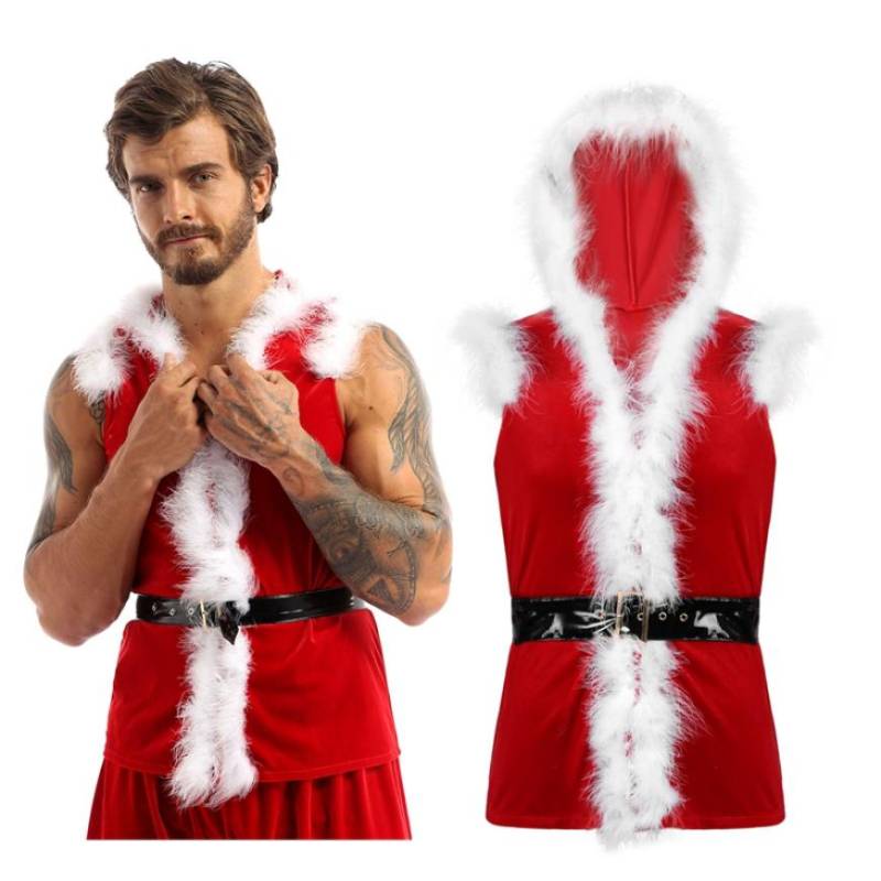 Weihnachten Dress Up Cosplay Kostüm Männer Samt Mit Kapuze Mantel Ärmellose Weste Weste Weihnachten Nacht Party Kleidung L rot von Joom DACH