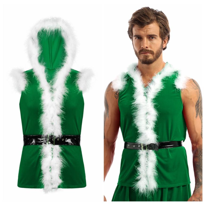 Weihnachten Dress Up Cosplay Kostüm Männer Samt Mit Kapuze Mantel Ärmellose Weste Weste Weihnachten Nacht Party Kleidung XXL grün von Joom DACH