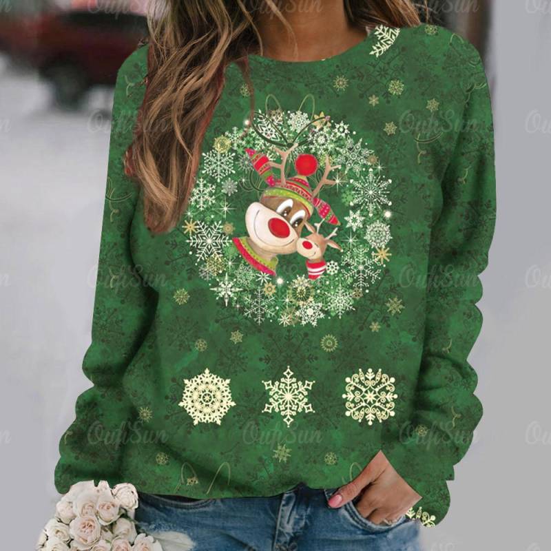 Weihnachten Frauen Lange Ärmel T-Shirt Cartoon Elch Druck Nachahmung Baumwolle T Shirt Dame Übergroßen Sweatshirt Neue Harajuku Pullover 6XL von Joom DACH
