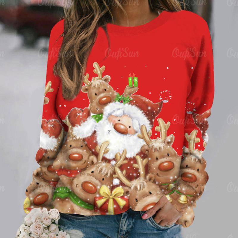 Weihnachten Frauen Lange Ärmel T-Shirt Cartoon Elch Druck Nachahmung Baumwolle T Shirt Dame Übergroßen Sweatshirt Neue Harajuku Pullover S von Joom DACH