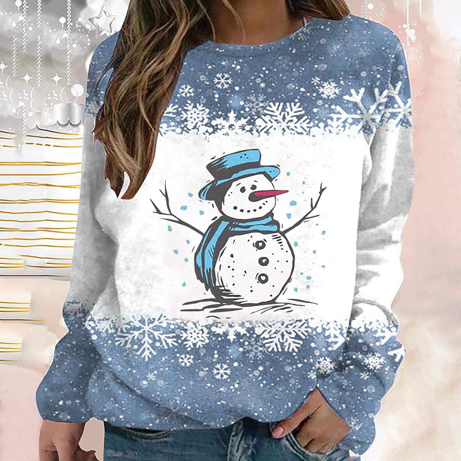 Weihnachten Frauen Lange Ärmel T-Shirt Cartoon Elch Druck Nachahmung Baumwolle T Shirt Dame Übergroßen Sweatshirt Neue Harajuku Pullover XL von Joom DACH