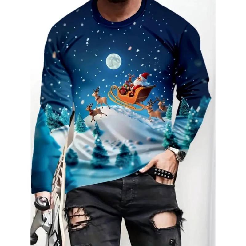Weihnachten Harajuku Herren Langarm T-Shirts Mode Lässig O-Ausschnitt Pullover Neujahrsgeschenk X'mas Oberteile Hip Hop Lockere T-Shirts 5XL von Joom DACH
