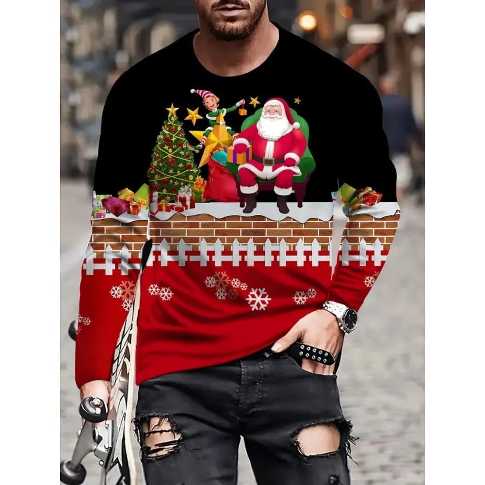 Weihnachten Harajuku Herren Langarm T-Shirts Mode Lässig O-Ausschnitt Pullover Neujahrsgeschenk X'mas Oberteile Hip Hop Lockere T-Shirts L von Joom DACH