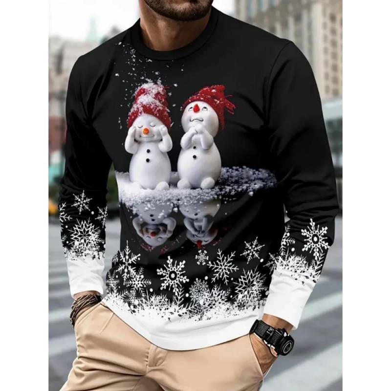 Weihnachten Harajuku Herren Langarm T-Shirts Mode Lässig O-Ausschnitt Pullover Neujahrsgeschenk X'mas Oberteile Hip Hop Lockere T-Shirts L von Joom DACH