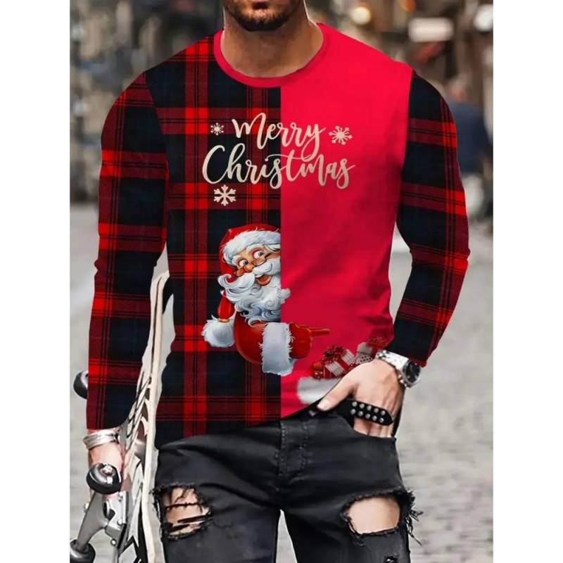 Weihnachten Harajuku Herren Langarm T-Shirts Mode Lässig O-Ausschnitt Pullover Neujahrsgeschenk X'mas Oberteile Hip Hop Lockere T-Shirts L von Joom DACH