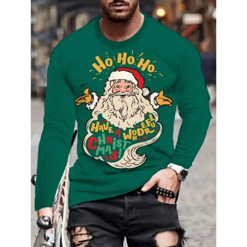 Weihnachten Harajuku Herren Langarm T-Shirts Mode Lässig O-Ausschnitt Pullover Neujahrsgeschenk X'mas Oberteile Hip Hop Lockere T-Shirts L von Joom DACH