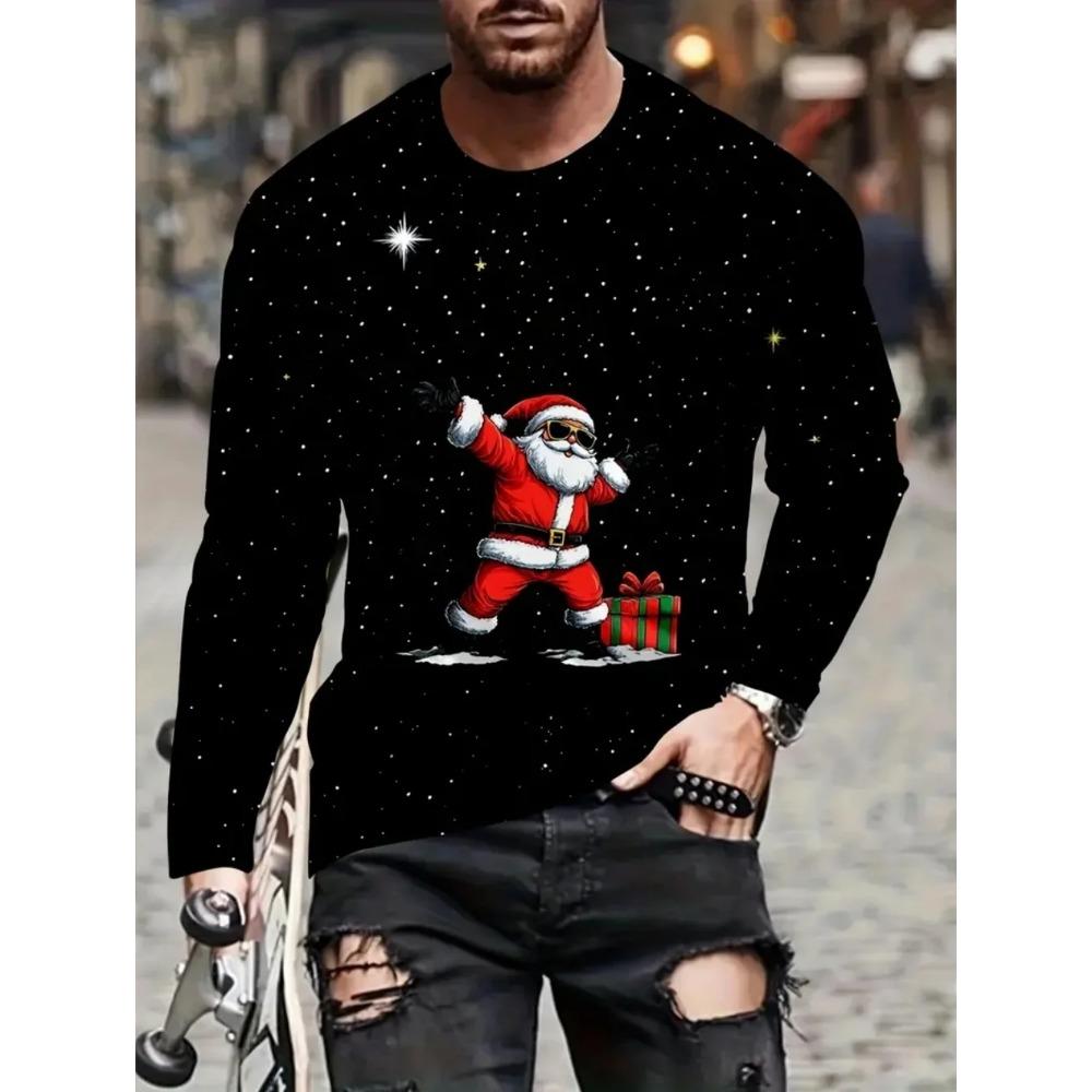 Weihnachten Harajuku Herren Langarm T-Shirts Mode Lässig O-Ausschnitt Pullover Neujahrsgeschenk X'mas Oberteile Hip Hop Lockere T-Shirts M von Joom DACH