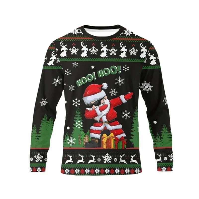 Weihnachten Harajuku Herren Langarm T-Shirts Mode Lässig O-Ausschnitt Pullover Neujahrsgeschenk X'mas Oberteile Hip Hop Lockere T-Shirts XL von Joom DACH