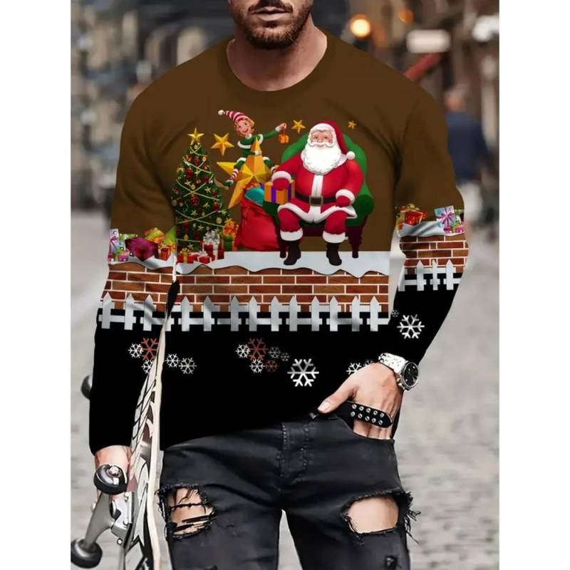 Weihnachten Harajuku Herren Langarm T-Shirts Mode Lässig O-Ausschnitt Pullover Neujahrsgeschenk X'mas Oberteile Hip Hop Lockere T-Shirts XL von Joom DACH