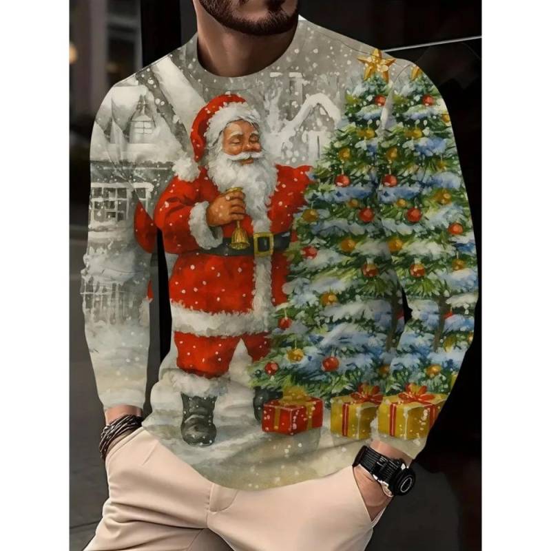 Weihnachten Harajuku Herren Langarm T-Shirts Mode Lässig O-Ausschnitt Pullover Neujahrsgeschenk X'mas Oberteile Hip Hop Lockere T-Shirts XL von Joom DACH
