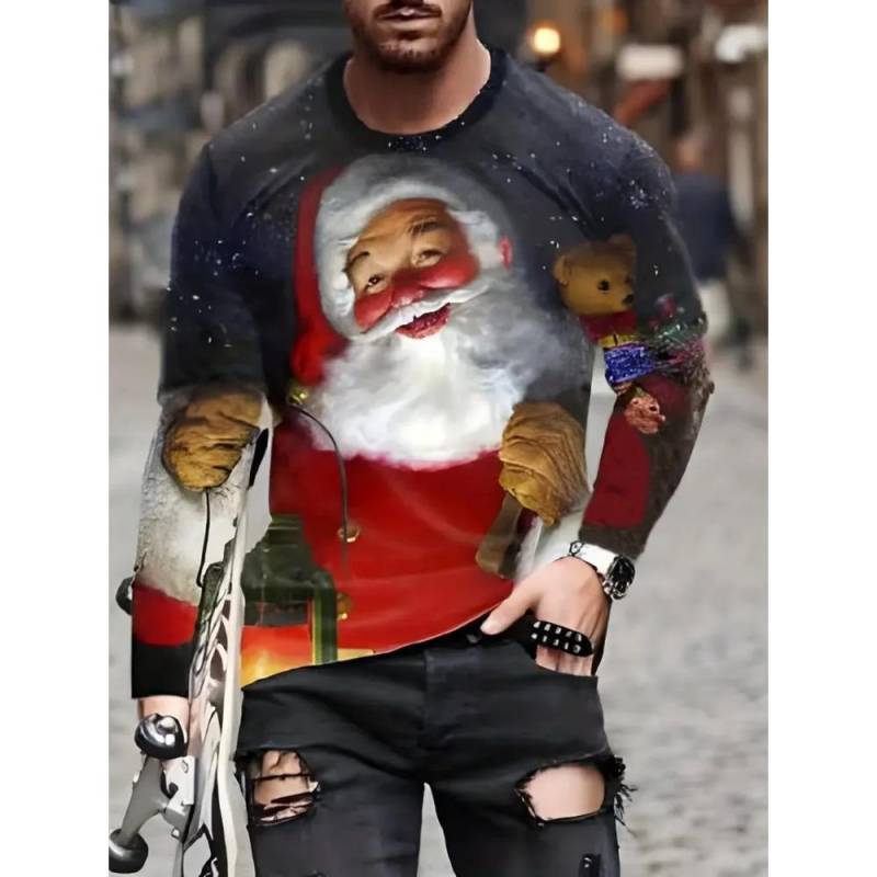 Weihnachten Harajuku Herren Langarm T-Shirts Mode Lässig O-Ausschnitt Pullover Neujahrsgeschenk X'mas Oberteile Hip Hop Lockere T-Shirts XL von Joom DACH