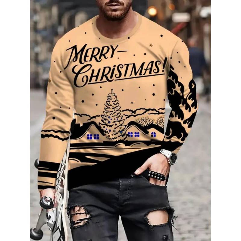 Weihnachten Harajuku Herren Langarm T-Shirts Mode Lässig O-Ausschnitt Pullover Neujahrsgeschenk X'mas Oberteile Hip Hop Lockere T-Shirts XL von Joom DACH