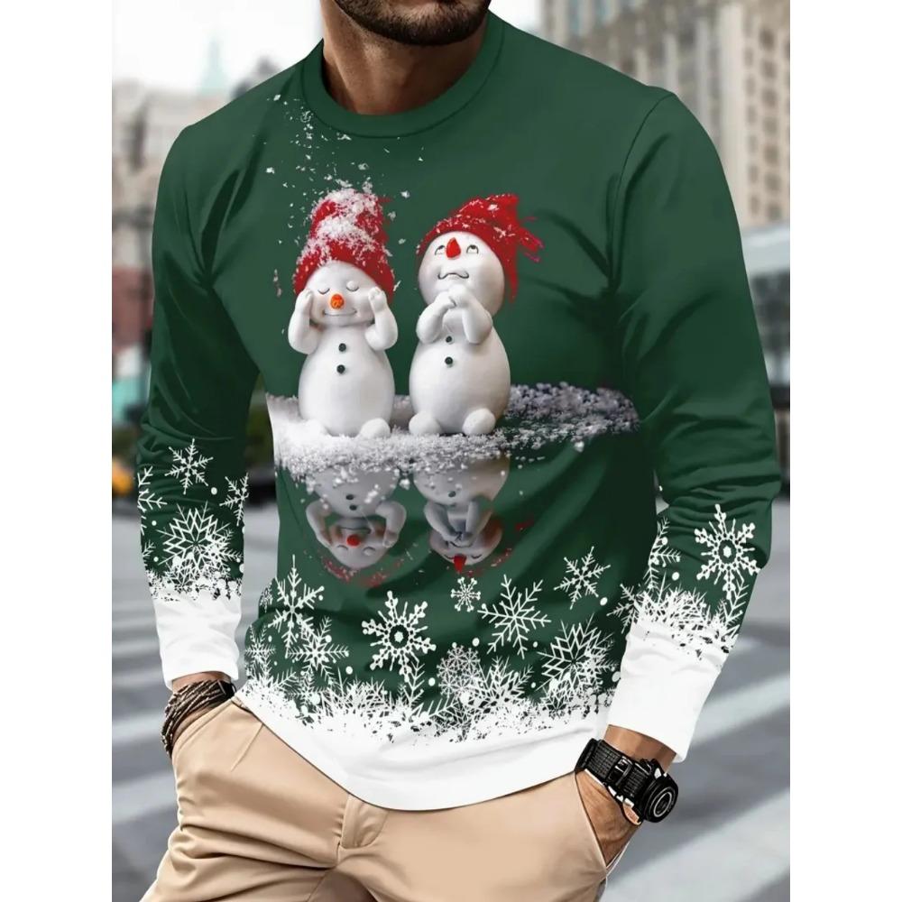 Weihnachten Harajuku Herren Langarm T-Shirts Mode Lässig O-Ausschnitt Pullover Neujahrsgeschenk X'mas Oberteile Hip Hop Lockere T-Shirts XL von Joom DACH