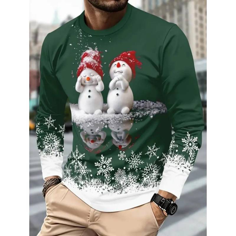 Weihnachten Harajuku Herren Langarm T-Shirts Mode Lässig O-Ausschnitt Pullover Neujahrsgeschenk X'mas Oberteile Hip Hop Lockere T-Shirts XL von Joom DACH