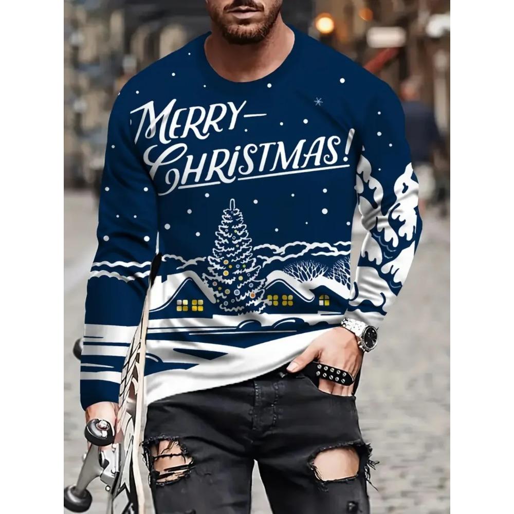 Weihnachten Harajuku Herren Langarm T-Shirts Mode Lässig O-Ausschnitt Pullover Neujahrsgeschenk X'mas Oberteile Hip Hop Lockere T-Shirts XL von Joom DACH