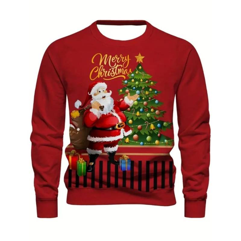Weihnachten Harajuku Herren Langarm T-Shirts Mode Lässig O-Ausschnitt Pullover Neujahrsgeschenk X'mas Oberteile Hip Hop Lockere T-Shirts XXL von Joom DACH