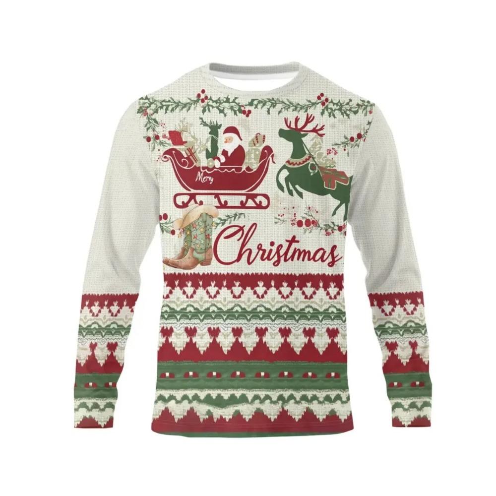 Weihnachten Harajuku Herren Langarm T-Shirts Mode Lässig O-Ausschnitt Pullover Neujahrsgeschenk X'mas Oberteile Hip Hop Lockere T-Shirts XXXL von Joom DACH