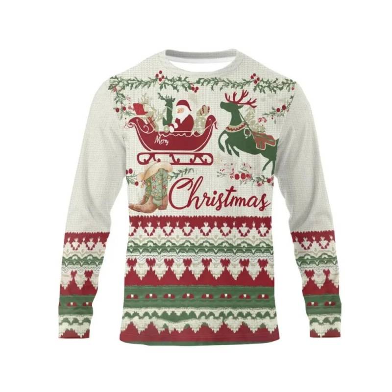 Weihnachten Harajuku Herren Langarm T-Shirts Mode Lässig O-Ausschnitt Pullover Neujahrsgeschenk X'mas Oberteile Hip Hop Lockere T-Shirts XXXL von Joom DACH