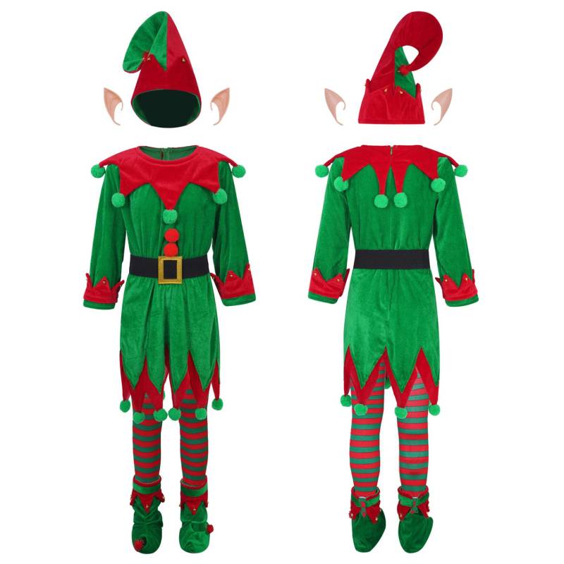 Weihnachten Kinder Elfenkostüm Weihnachten Weihnachtsmann Helfer Ausgefallenes Outfit für Jungen Mädchen 6-teiliges Weihnachtsoutfit-Set 3-4 Years von Joom DACH