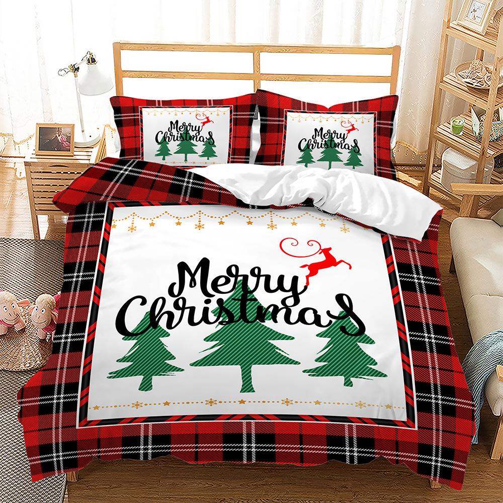 Weihnachten Plaid Frohe Weihnachten Baum Bettbezug Twin King Festival Santa Rentier Bettwäsche Set Polyester Steppdecke für Erwachsene Heimdeko 135x200cm 2pcs von Joom DACH